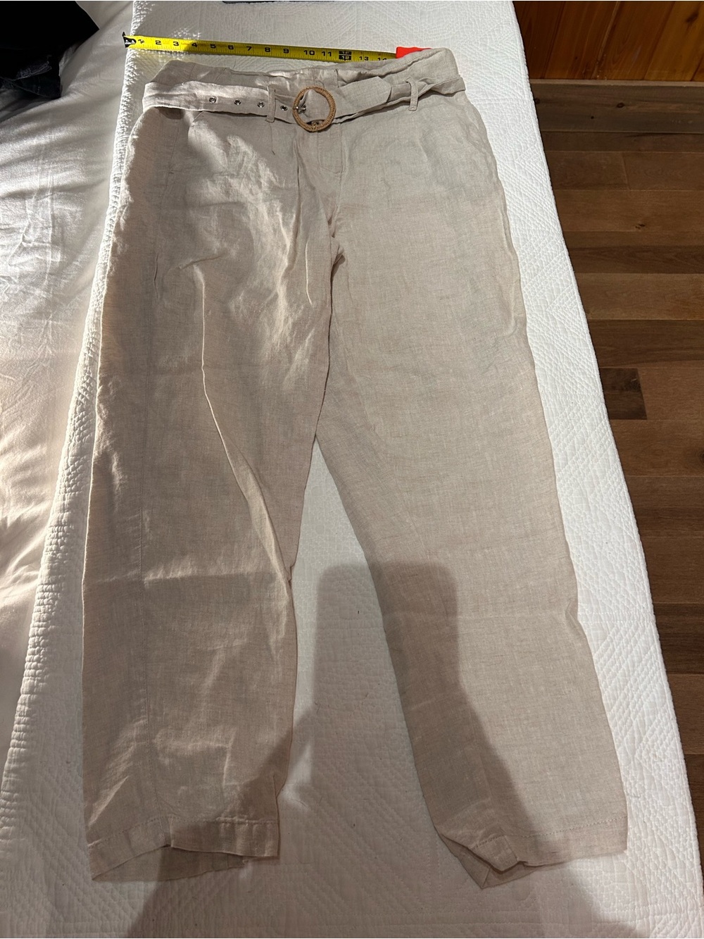 Tristan Beige Linen Belted Chino Pants
